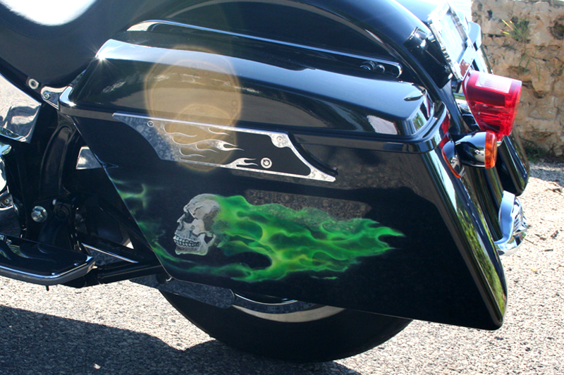 ABOVE Here's a straighton look at the fender skull and green flames custom