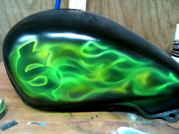 Dollar Flames airbrush art -- green