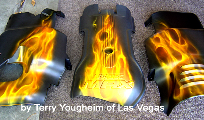 Real Flames True Fire Flames motorcycle engine covers by custom painter Terry Youngheim of Las Vegas Photo 2