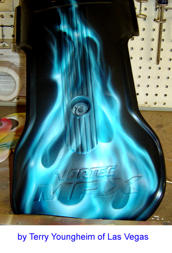 Ice Blue Flames Airbrush Art Realistic Flames motorcycle engine cover by