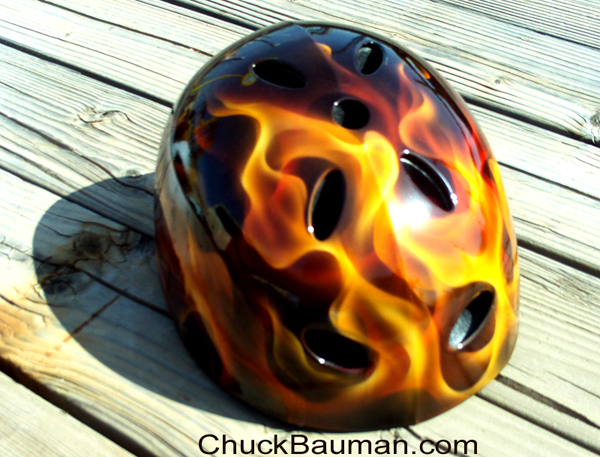 Skater Helmet airbrushed with realistic flames by Chuck Bauman