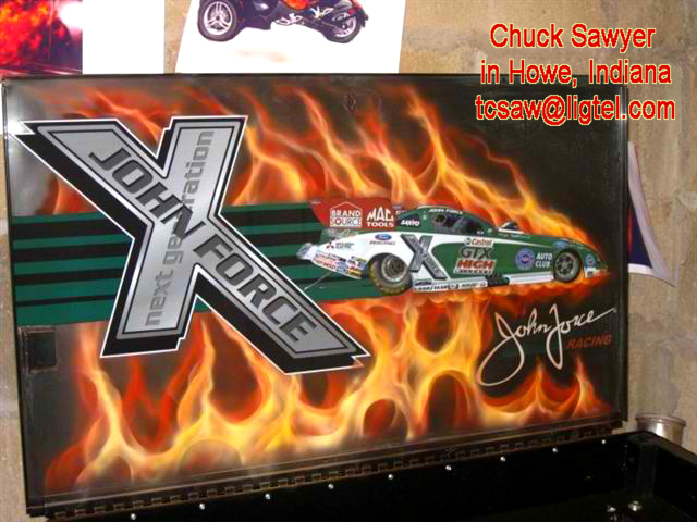 Realistic Realistic Flames on John Force airbrushed by Indiana custom 