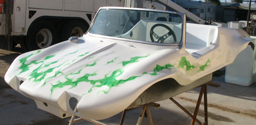Toxic Green Realistic Flames Sand Dune Buggy Body Driver's side