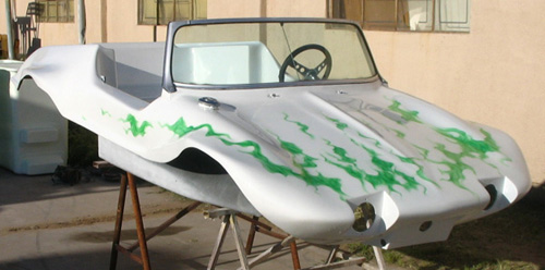 Toxic Green Realistic Flames Sand Dune Buggy Body 3/4 view